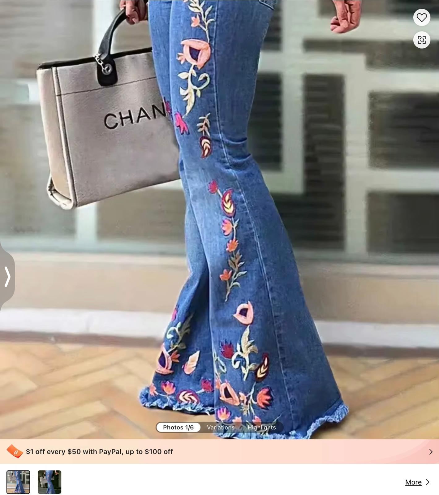 jeans belly pant with flower handworked
